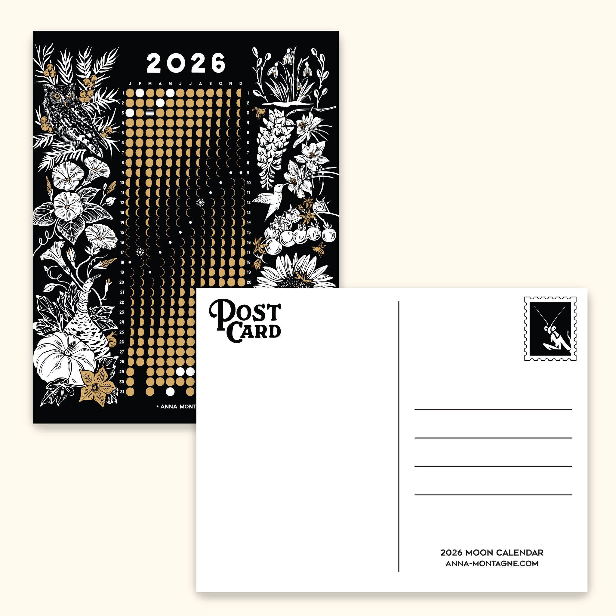 2026 MOON CALENDAR POSTCARD
